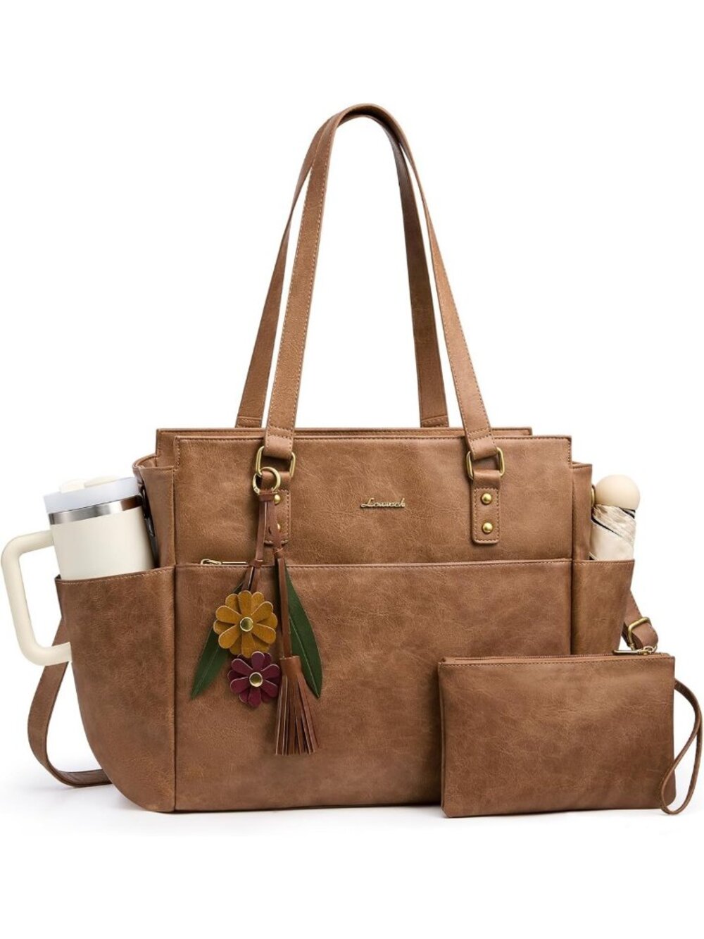 Stylish Vintage Laptop Tote Bag for Women, Work & Teacher Bag with Clutch